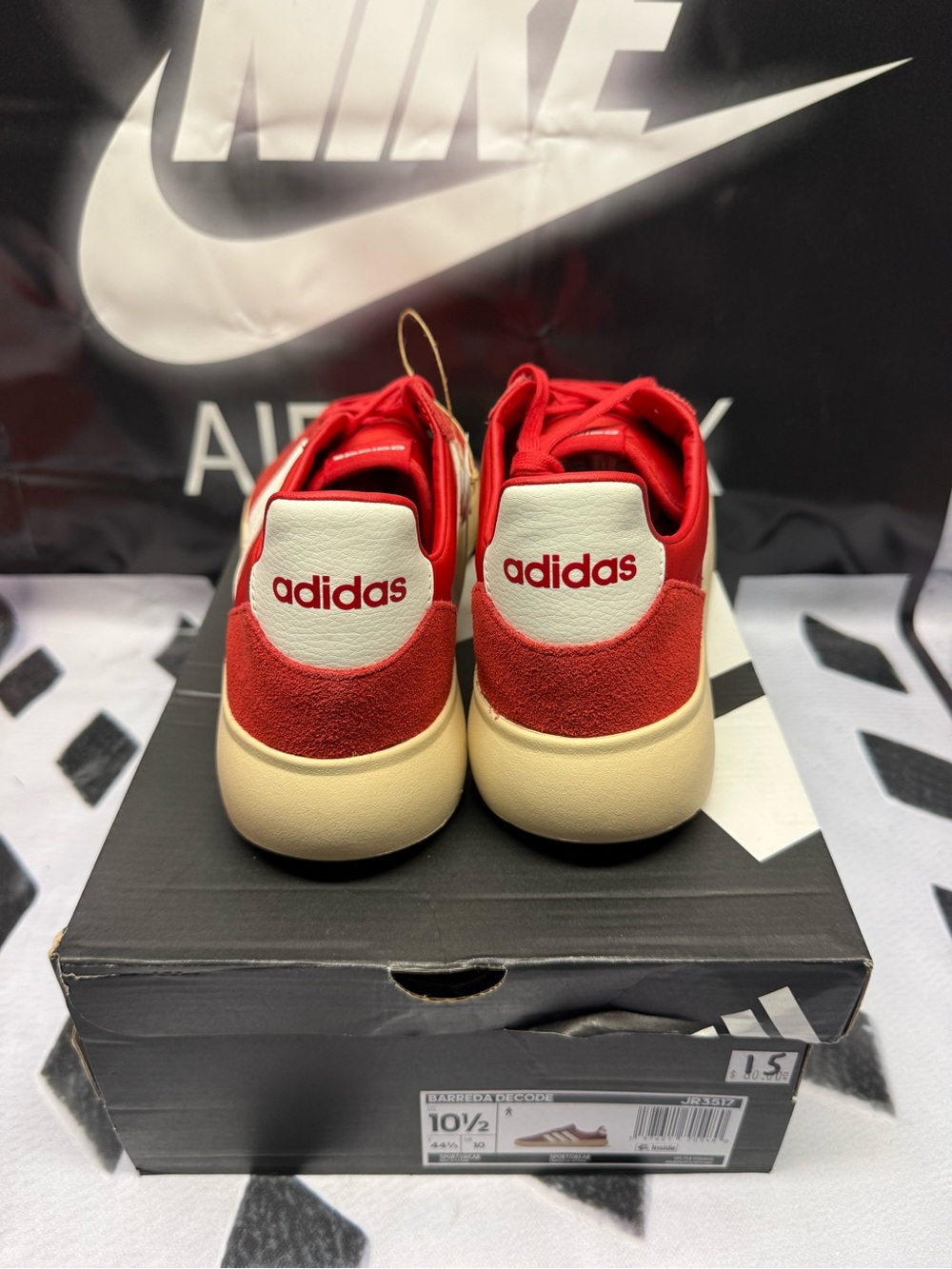 adidas Red Low-Top Sneakers with White Stripes and Cream Sole - Picture 5 of 6